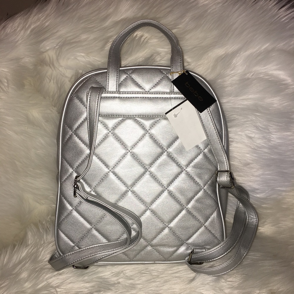 BEBE silver backpack 🎒 bag quilted leather - Picture 5 of 8